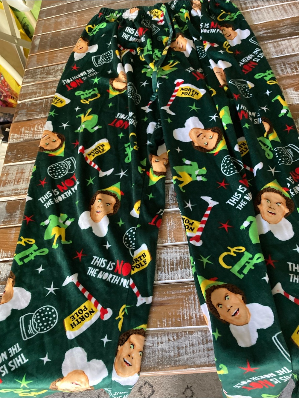 ELF Green Fleece Pajama Pants with Movie Character Print